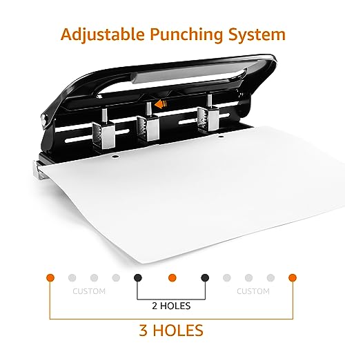 Amazon Basics Semi-Adjustable 3-Hole Punch 30 Sheets Capacity - Black, 2/3-Hole, 1 Pack