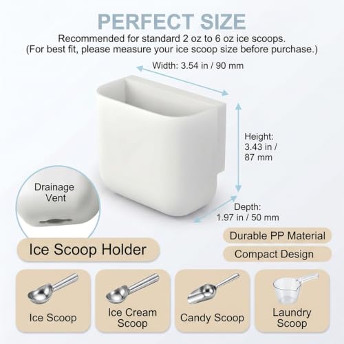 Self-Adhesive Ice Scoop Holder with Drain Holes for Ice Makers & Freezers