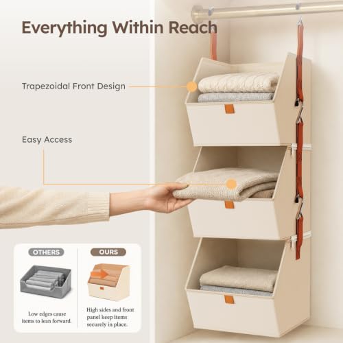Homsorout Beige 4-in-1 Hanging Closet Organizer with 4 Detachable Shelves