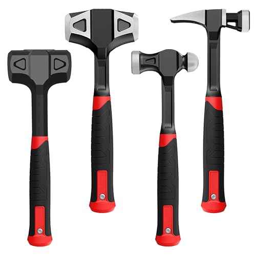 YIYITOOLS 4-Piece Hammer Set - 2LB Dead Blow, 24oz Ball Peen, 20oz Claw, 3LB Sledgehammer - One-Piece Carbon Steel Forging, Ergonomic Anti-Slip Rubber Grips for Garages, Repair Shops, and DIY