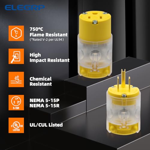 ELEGRP Lighted Electrical Plug & Connector Set 15A 125V NEMA 5-15P/R Commercial Yellow - Variation 1