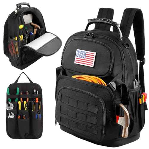 Tool Backpack Heavy Duty Tool Bag with Padded Shoulder and Removable Tool Organizer backpack tool bag with Multiple Pockets for Electrician, Plumber, HVAC, Cable Repairman