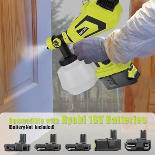 Cordless Paint Sprayer for Ryobi 18V Battery (Battery NOT Included), Cordless Paint Sprayers with 1200ML Container for Home Interior and Exterior, House, Fence, etc