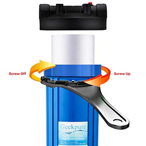 Geekpure 10-Inch Whole House Water Filter Housing with Wrench & Bracket - 4.5 x 10 Inch, 3/4-Inch Ports, Variation 1