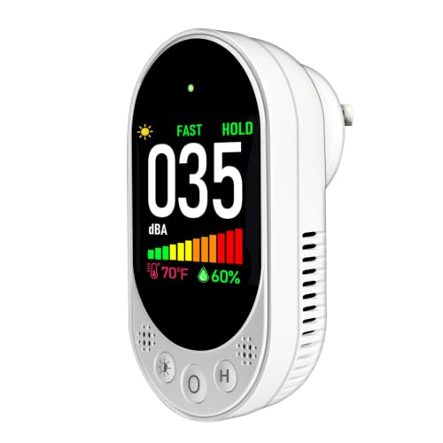 Blizonte White 3-in-1 Plug-In Decibel Meter with Temp & Humidity – Fast/Slow Refresh, MAX/MIN, Data Hold