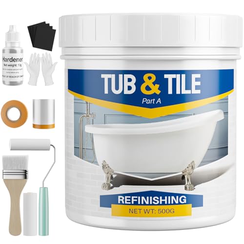 Xmntdo 17.6oz Tub and Tile Refinishing Kit - White Bathtub & Sink Paint with Tools & Hardener, Low Odor, Easy to Use, 25-30 sq.ft
