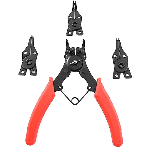 Snap Ring Pliers TAODAN 1Set 4 In 1 C Clips Removal Retaining Set for Automotive and Engine Repair, Interchangeable Jaw Head 45 90 and 180 Degree Angled Jaws, AC Compressor Clutch Holding Tool
