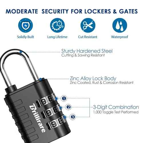 8 Pack Combination Lock, 3-Digit Waterproof Keyless Padlock, Zinc Alloy Outdoor Resettable Travel Luggage Locks for Backpack, Gym Locker, Hasp, Fence, Gate, Case, Toolbox-Black