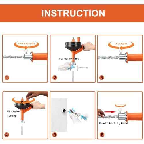Drain Auger, Clog Remover with Drill Adapter, 25 Feet Flexible Plumbing Snake Use Manually or Powered for Kitchen,Bathrom and Shower Sink, Comes with Gloves (orange)
