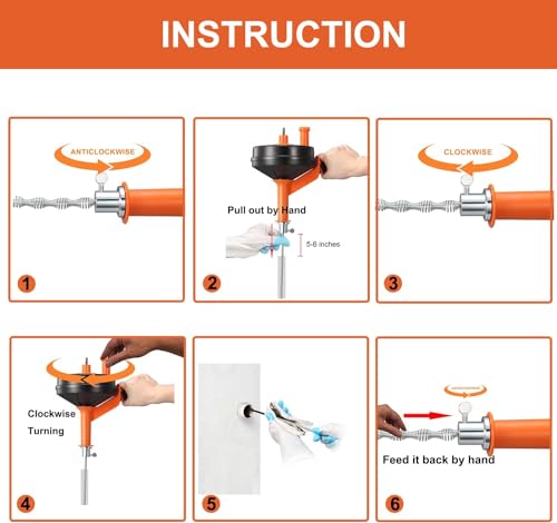 BACEYIOU Orange Drain Auger with Drill Adapter 25ft Flexible Plumbing Snake for Kitchen & Bathroom Clogs