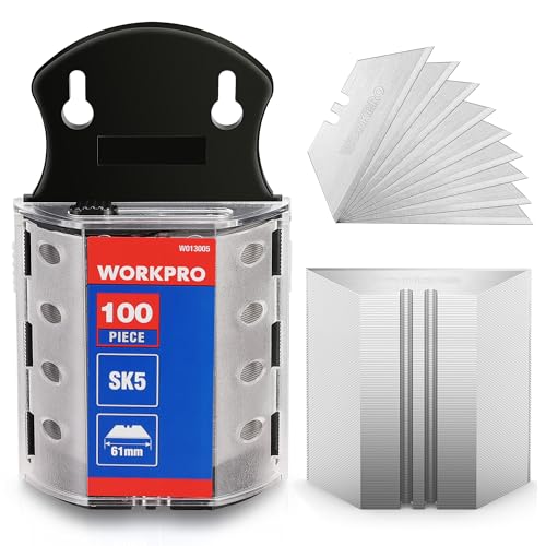 WORKPRO 100 Pack Utility Knife Blades SK5 Steel with Dispenser - Sharp & Durable Replacement Blades