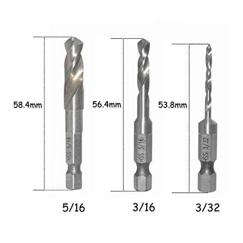 5PCS Stubby Drill Bit Set Short Drill Bits HSS 4241 Steel 1/4" Quick Change Hex Shank 3/32, 1/8, 3/16, 1/4, 5/16 Inch for Woodworking
