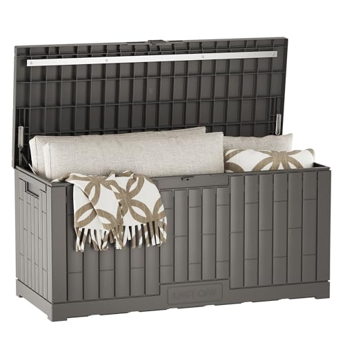 EAST OAK 120 Gallon Outdoor Storage Box - Weatherproof Resin Deck Box with Steel Reinforcement