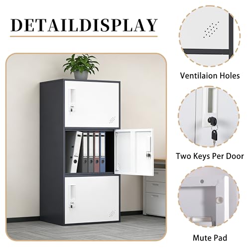 WISUNO 3-Door Metal Storage Cabinet with Lock, Stackable Office & Home Organizer