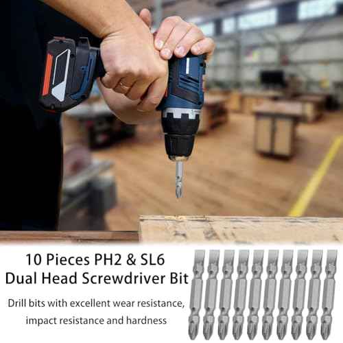 10Pcs Magnetic Slotted Phillips Double Ended Screwdriver Bits PH2/SL6, #2 Phillips and #6 Slotted Dual Head Screw Driver Bits Set with 1/4 inch Hex Shank for Power Tools (2 inch Length)