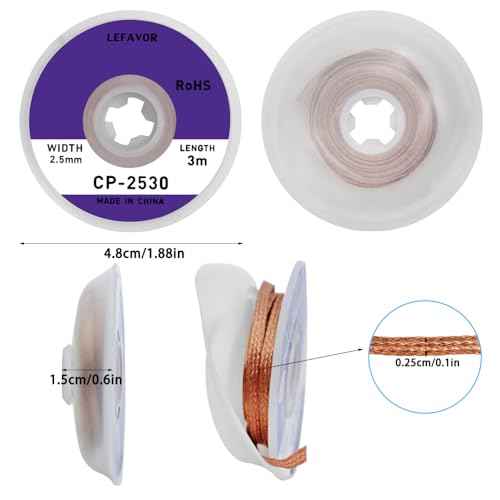 SourceTon 4-Pack Desoldering Wick Braid (10ft x 0.1in) | Copper Solder Remover Tool for Resoldering and Desoldering, Drawing in Excess Solder