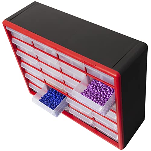 Akro-Mils 10124 24-Drawer Plastic Cabinet with Dividers, 20 x 6 x 16 in, Red