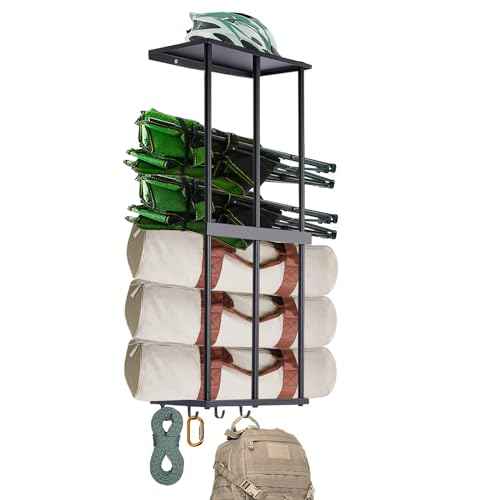 Camping Chair Rack for Garage Storage, Metal Camping Chair Storage Wall Mount Beach Chair Umbrella Storage Holder with 4 Hooks for Garage Organizer