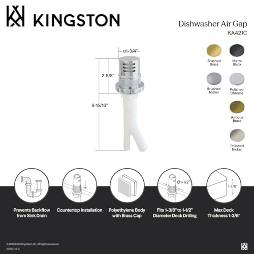 Kingston Brass KA421AB Trimscape Dishwasher Air Gap, 8-15/16" (L) x 2-7/16" (W) x 2-5/8" (H), Antique Brass