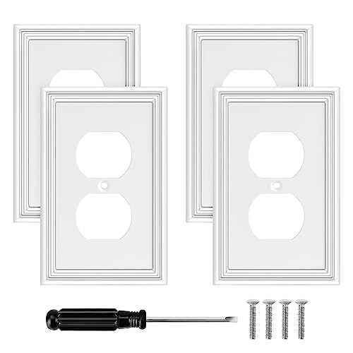 Ranweydi 1 Gang Duplex Electrical Outlet Wall Plate - White, Modern Decor, Pack of 4