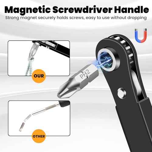 MULWARK 11-Piece Small Screwdriver Set, 1/4" Right Angle Screwdriver with Multi Bits - Ultra Low Profile Offset Driver for Automotive Repair, Electrical Work, Bicycle & Household Maintenance EDC Kit