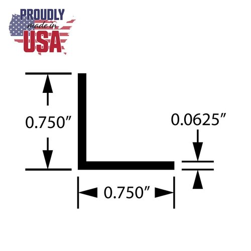 Outwater 3/4in x 3/4in x 1/16in Black Anodized Finish Aluminum Even Leg 90° Angle Moulding, 12ft, Cut to (3) 48in Pieces