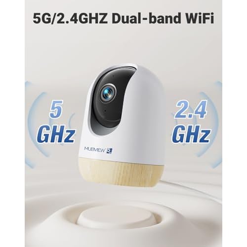 MUBVIEW 5MP Plug-in Indoor Security Camera no Subscription, 5/2.4G WiFi Pet Cam Indoor with Phone App, Dog Camera with Speaker, Night Vision, Motion Detection, Auto Tracking, Cat/Elder/Baby Monitor