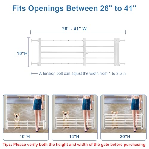 Malier Dog Gate with a Small Door, Extra Wide All Metal Short Dog Gate Pet Gate for Stairs, 10'' Tall Pressure Mount Easy Step Over Puppy Gate Low Gate for Doorways