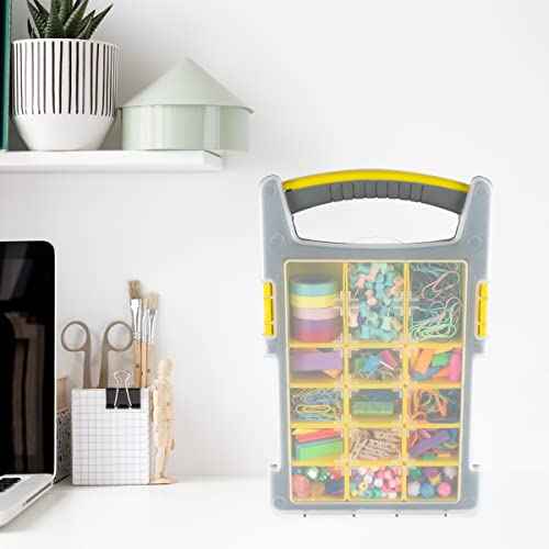 Storage Organizer Tool Box Set - Set of 4 Plastic Clear Top Parts, Craft, and Hardware Organizers with 3 Sized Compartments by Stalwart (Yellow/Black)