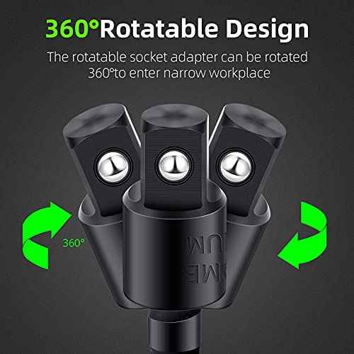 Honoson 6 Pieces Power Drill Sockets Adapter Set Impact Driver Wobble Socket Adapter 360 Degree Rotatable Hex Shank Impact Driver Socket Drill Bits 1/4, 3/8, 1/2 Inch, Black