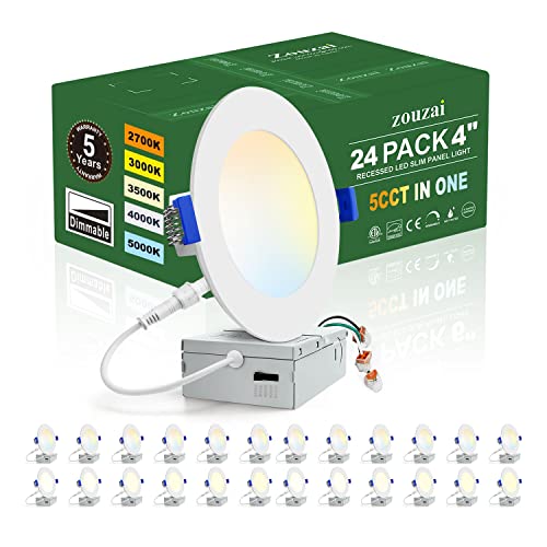 Zouzai 24 Pack 4 Inch Dimmable LED Recessed Ceiling Lights with 5 CCT Variations