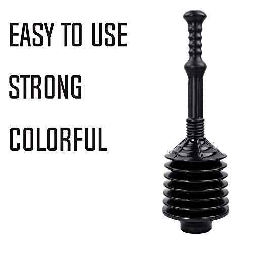 JS Jackson Supplies Professional Bellows Accordion Toilet Plunger, High Pressure Thrust Plunge Removes Heavy Duty Clogs from Clogged Bathroom Toilets, All Purpose Power Plungers for Bathrooms, Black