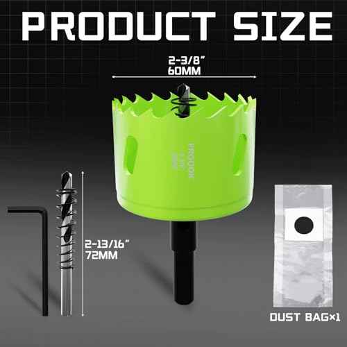 2-3/8" (60mm) Bi-Metal Hole Saw with Arbor - Multi-Material Cutting Kit for Thin Iron, Wood & Drywall - High-Speed Steel Teeth with Smooth Cutting Edge, Fast Chip Removal & Bonus Dust-Proof Bag