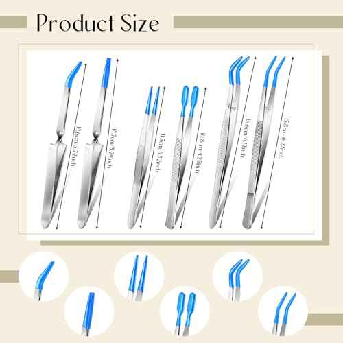 6 Pieces Tweezers with Rubber Tips Rubber Tipped Tweezer Cross Lock PVC Coated Tweezers Craft Jewelry Anti Scratch Long for Crafting Beads Jewelry Stamps Succulents Pet(Blue)