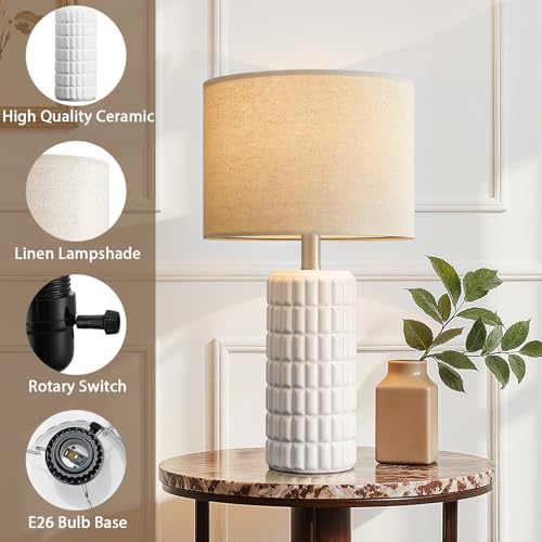 Seealle 23" Modern Ceramic Table Lamps Set of 2 - White, Bedroom Decor