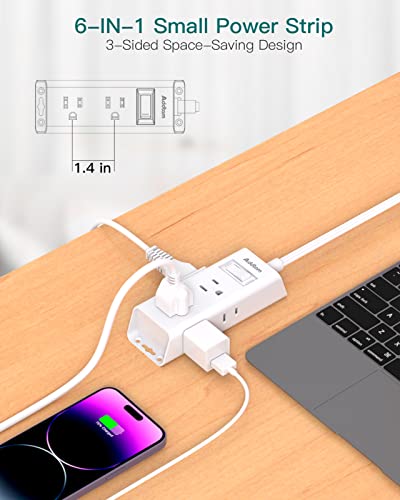 Addtam White 5 Ft Flat Plug Extension Cord with 6 Outlets - Cruise Travel Power Strip