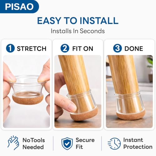 PISAO Round Medium Clear Chair Leg Floor Protectors Caps Pads - 24 Pcs