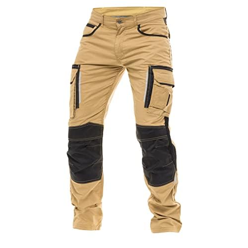 FASHIO FF Mens Construction Pants Utility Work Heavy Duty Workwear Trousers Carpenter Knee Reinforcement Cordura Safety Pants