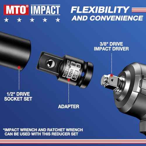 MTO 2-Piece 3/8" Female to 1/2" Male Impact Socket Adapter Set, 3/8" Drive Impact Driver Conversions for Impact Wrench, Chrome Molybdenum Alloy Steel