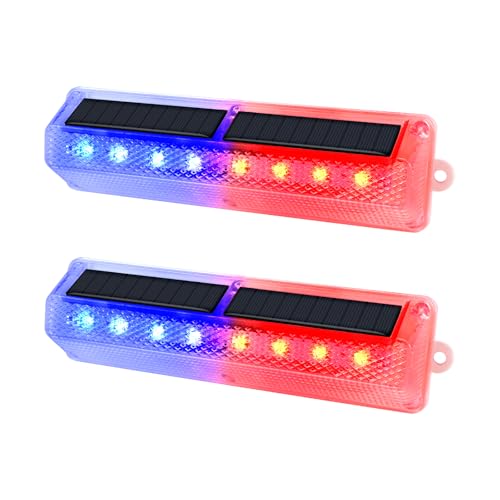 Aolyty Solar Warning Light, Bright Red and Blue Light Flashing Alternately Waterproof Emergency Caution Light for Construction Site, Dock, Guardrails, Driveway, Beacon (Red & Blue)