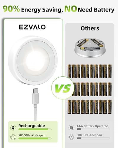 EZVALO White Rechargeable LED Puck Lights 2 Pack - Under Cabinet & Closet Lighting
