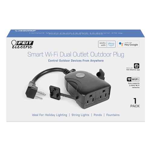 Feit Electric Outdoor Smart WiFi Dual Outlet Wall Plug Black/Outdoor