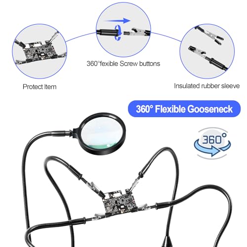 KOONE Helping Hands Soldering Station, Soldering Kit, Magnetic Third Hand Soldering Tool 4 Flexible Arms Helping Hands for Electronic Repair Soldering Jewelry Crafts Welding
