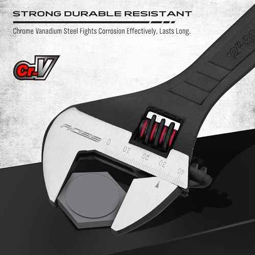 SEDY 6-Inch Adjustable Wrench, Black Oxide Finish Wide Jaw Spanner with Inch/Metric Scale, Premium Drop Forged Steel for Automotive Plumbing and Household Repairs