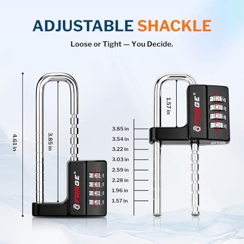Forge Black Combination Lock with Adjustable Shackle 1.57-3.85" - Keyless Security