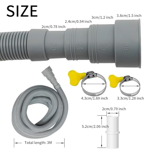 10ft Universal Washing Machine Drain Hose Extension Kit | 4 Connector Sizes, Leak-Proof