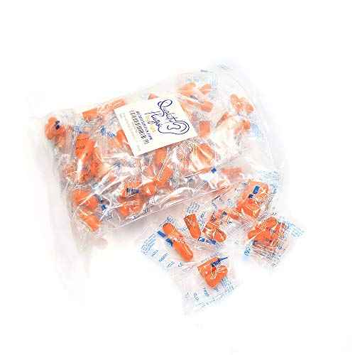Quality Foam Earplugs 50 Pair- 32dB Noise Cancelling Disposable Individually Wrapped Packaged Bulk High Decibel Ear Plugs for Sleeping Travel Concert Shooting Hunting Study Work Construction Safety