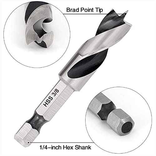6Pcs Brad Point Drill Bits Stubby Drill Bit Set for Wood |Spiral Twist Bit 1/4" Quick Change Hex Shank | 4241 High Speed Steel | for Quick Change Chucks and Drives