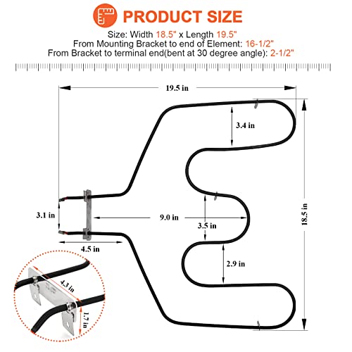 Beaquicy WB44T10011 Oven Bake Element Replacement for GE/Kenmore – 3410W 220V, 16.5" Long