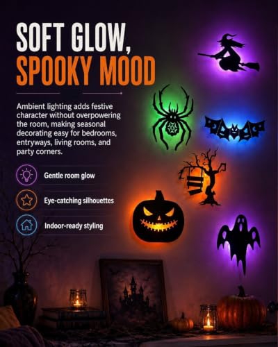 XWLYCNO 30pcs Halloween LED Wall Decor Lights 3D Bat Silhouette Set